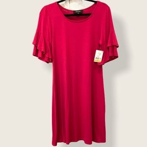 NWT karen Kane Berry Pink 2023 Pantone Color Magenta ruffle sleeve t shirt dress